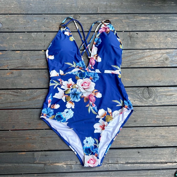 CUPSHE BLUE ONE PIECE FLORAL SWIMSUIT  SIZE XXL   NEW - Picture 10 of 10